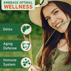 Ingredients panel featuring S-Acetyl Glutathione, Quercetin, and Resveratrol