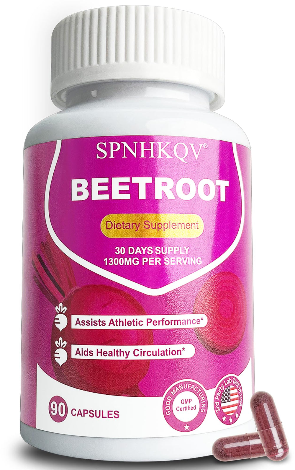 SPNHKOV Beet Root Capsules bottle label showing 1300mg per serving