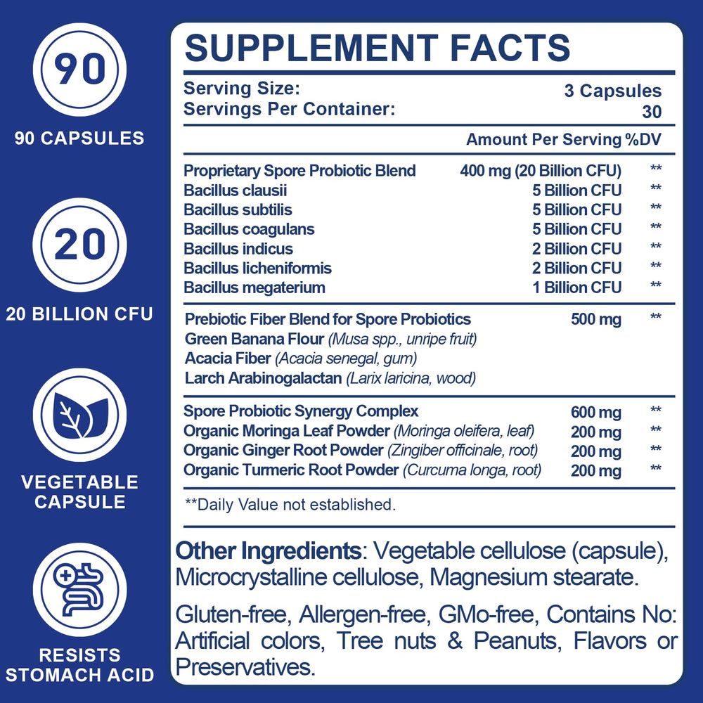 Close-up of 20B CFU per serving text on bottle