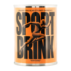 Sport Drink electrolyte powder front view with orange-lime branding for real fruit hydration during workouts