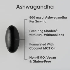 Close-up of Ashwagandha softgel capsules in bottle