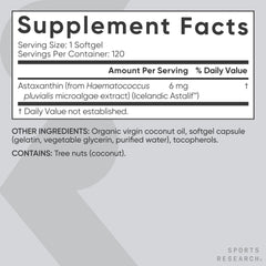 Sports Research astaxanthin coconut oil coating close-up suggests smooth texture and better absorption.