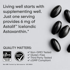 Sports Research astaxanthin softgels inside view emphasizing a simple daily dose.
