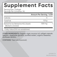 Close-up of berberine ingredients label