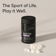 Sports Research Biotin 10,000mcg vegan-certified logo on packaging.