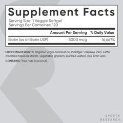 Vegan certified seal on Biotin 5,000mcg packaging