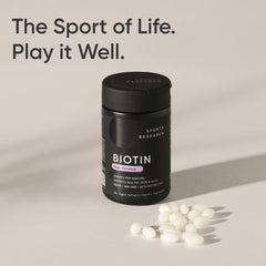 Sports Research Biotin packaging on wood for premium storage