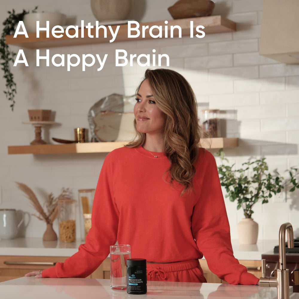 Sports Research brain health graphic conveying focus and calm benefits.