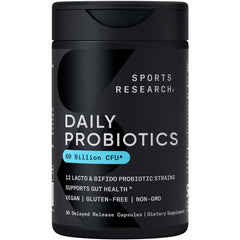 Sports Research Daily Probiotics bottle hero image - 60B CFU vegan capsules