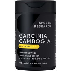 Sports Research Garcinia Cambogia 60% HCA softgels packaging signals high-potency daily supplement