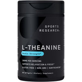 Front view of Sports Research L-Theanine 200 mg softgels bottle (60-count).