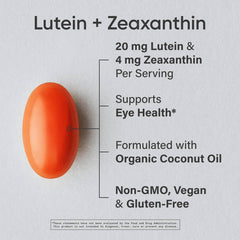 Product label detailing Lutein and Zeaxanthin with Plantgel capsule