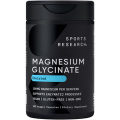 Sports Research Magnesium Glycinate bottle - front view, 180 count