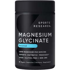 Sports Research Magnesium Glycinate capsule bottle ready for restful sleep support.