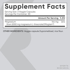 Sports Research Magnesium L-Threonate capsules being poured for convenient use.