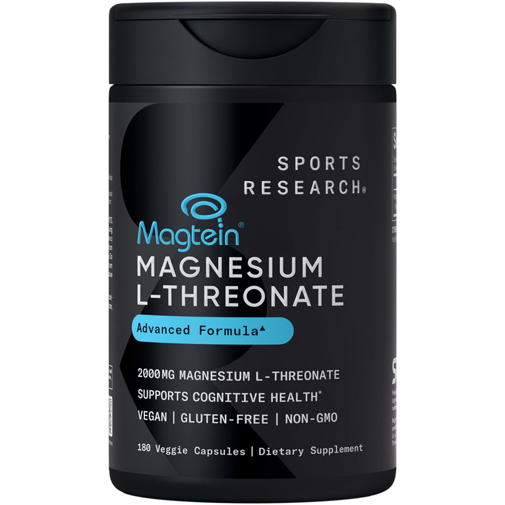 Front view of Sports Research Magtein Magnesium L-Threonate capsules bottle