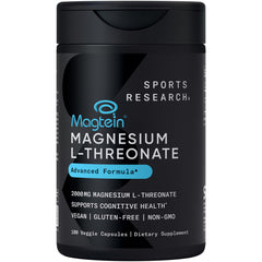 Front view of Sports Research Magtein Magnesium L-Threonate capsules bottle