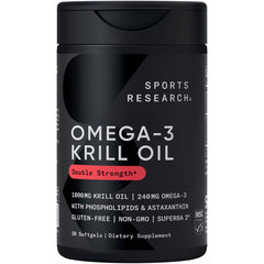 Sports Research Omega-3 Krill Oil 1000mg bottle with 30 capsules