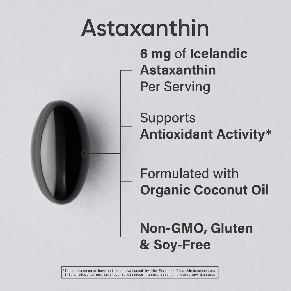 Sports Research astaxanthin softgels close-up showing compact capsules with coconut oil coating.