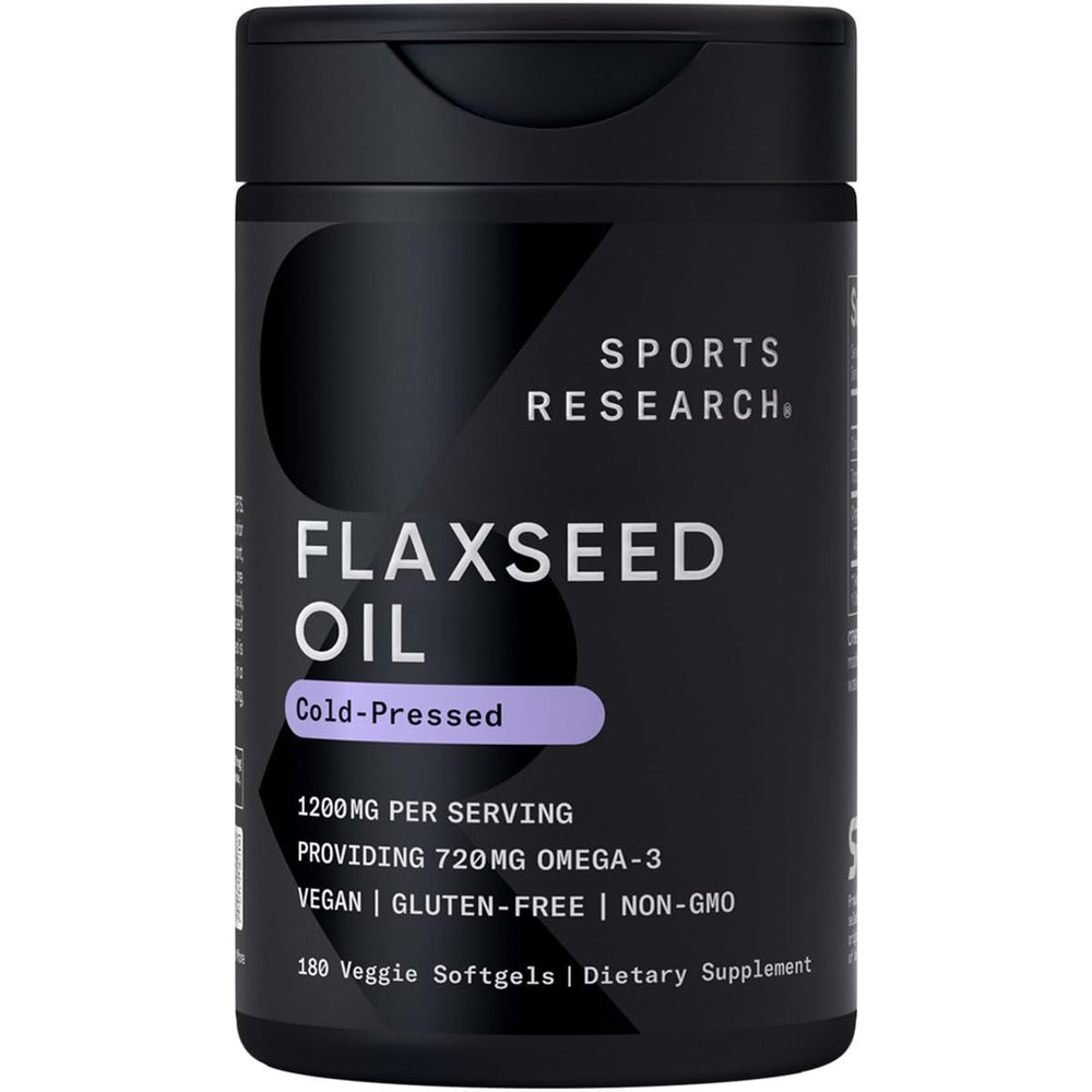 Sports Research Vegan Flaxseed Oil 1200mg bottle on white background