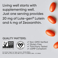 One capsule serving showing 20 mg lutein and 4 mg zeaxanthin