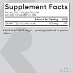Vitamin C capsules with nutrition facts panel