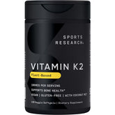 Sports Research Vitamin K2 MK-7 100mcg with Coconut MCT Oil bottle — front view