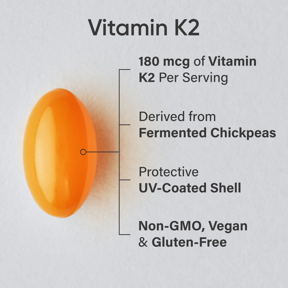 Close-up of Vitamin K2 MK7 180mcg vegan softgels
