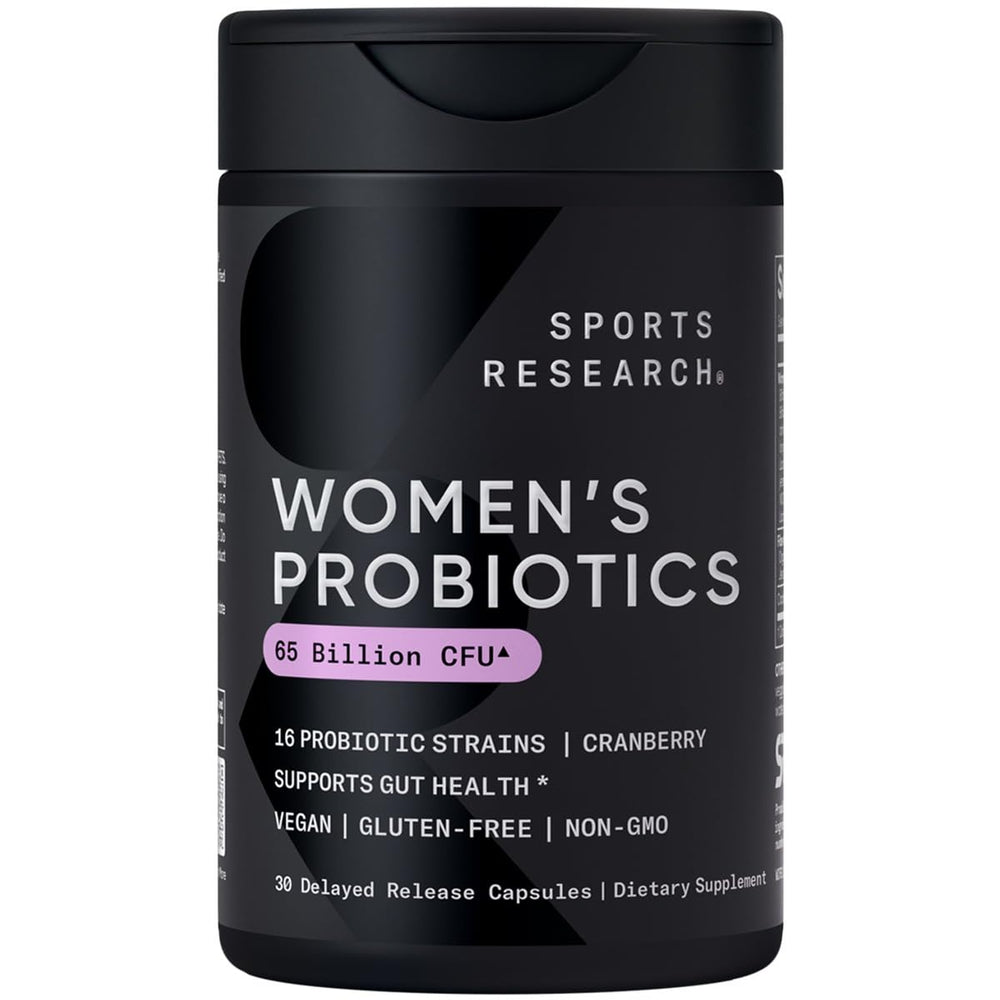 Front view of Sports Research Women's Probiotics 65B CFU Cranberry bottle