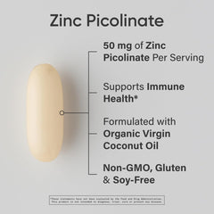 Back nutrition facts panel of Zinc Picolinate bottle