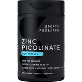 Front view of Sports Research Zinc Picolinate 50mg softgels bottle