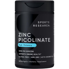 Sports Research Zinc Picolinate 50mg bottle on white