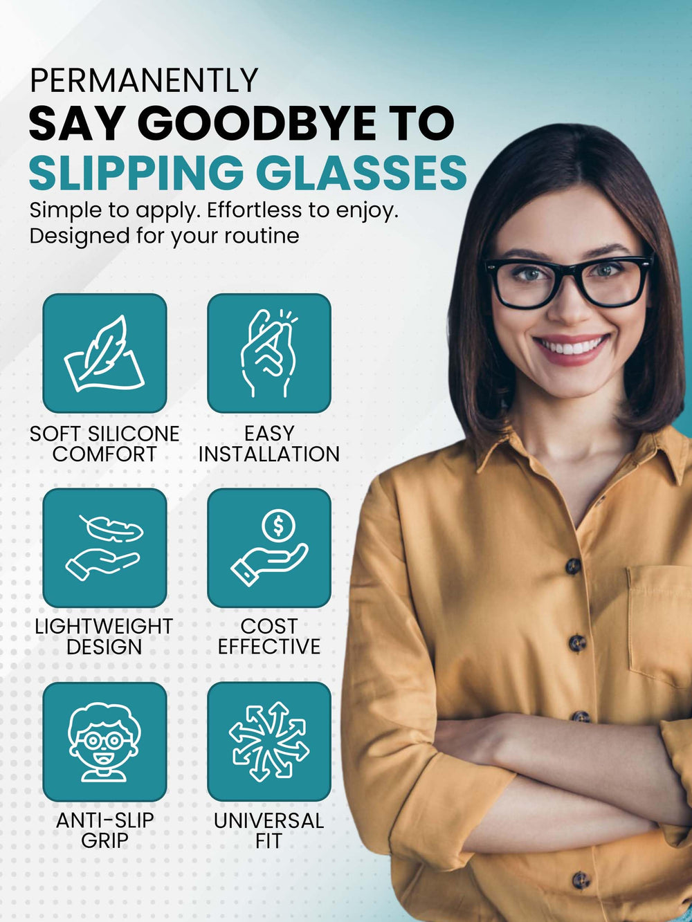 Close-up of white rectangular silicone nose pad for glasses