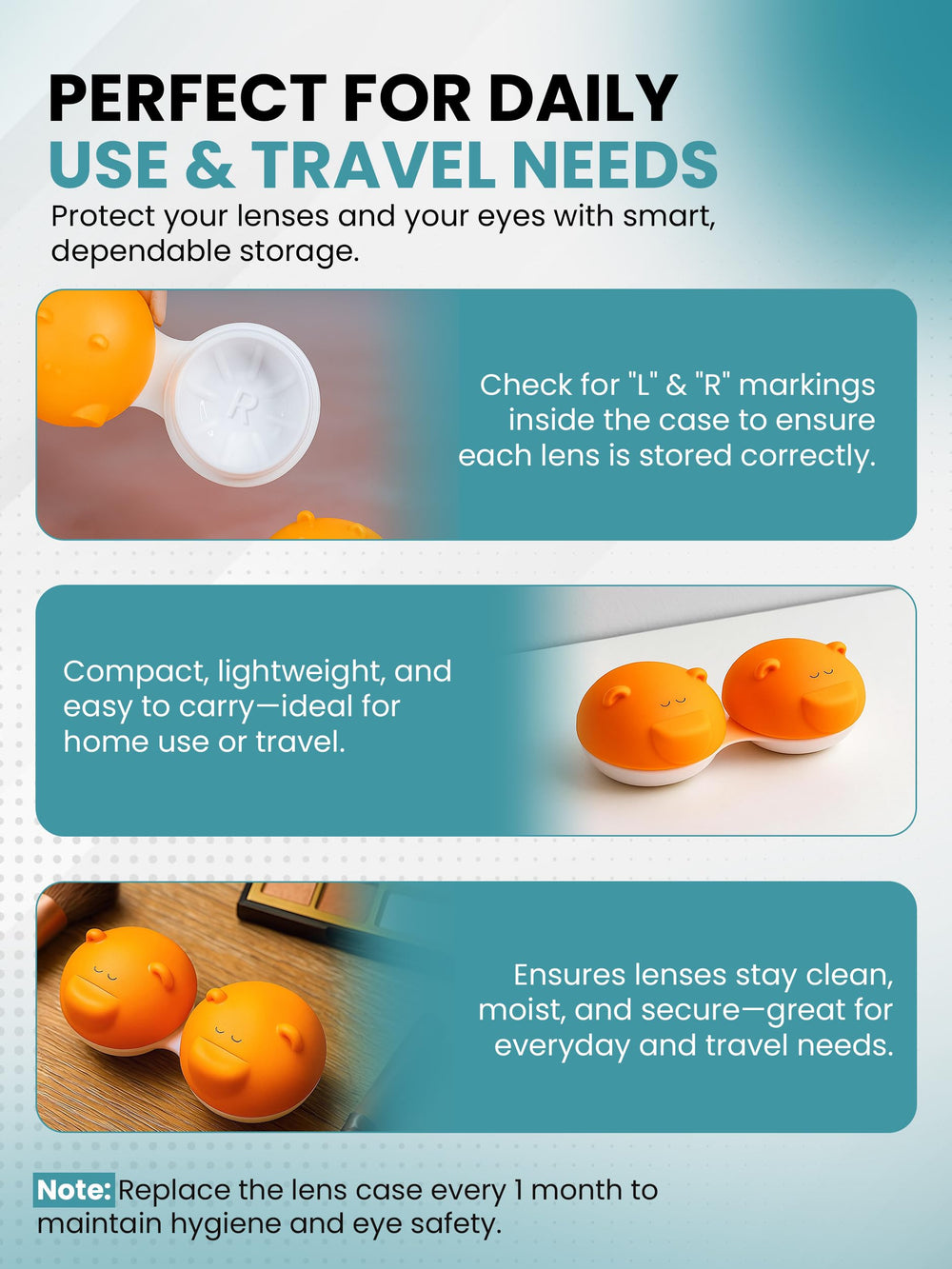 Durable plastic bear contact lens case for safe storage on the go