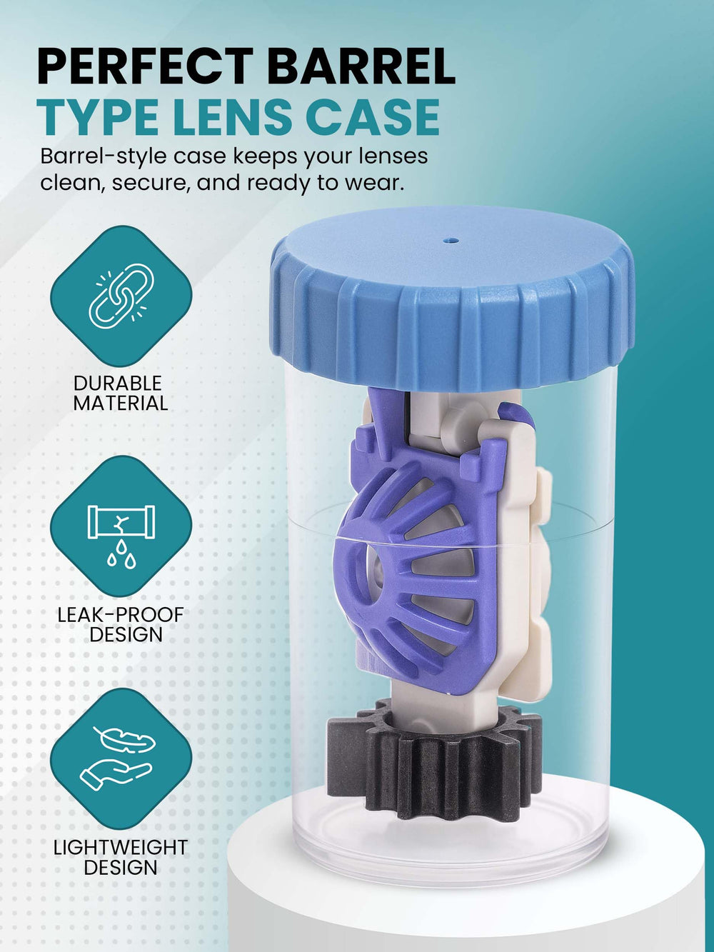 Barrel-shaped vented contact lens case for peroxide solutions