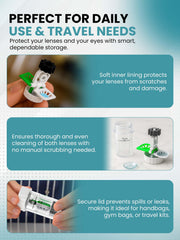 Portable everyday-use lens cleaning container
