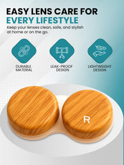 Wood-effect OptiCool contact lens case side view showing L and R lids
