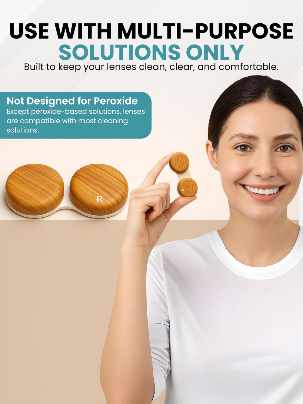 Compact wood-effect lens case suitable for small items