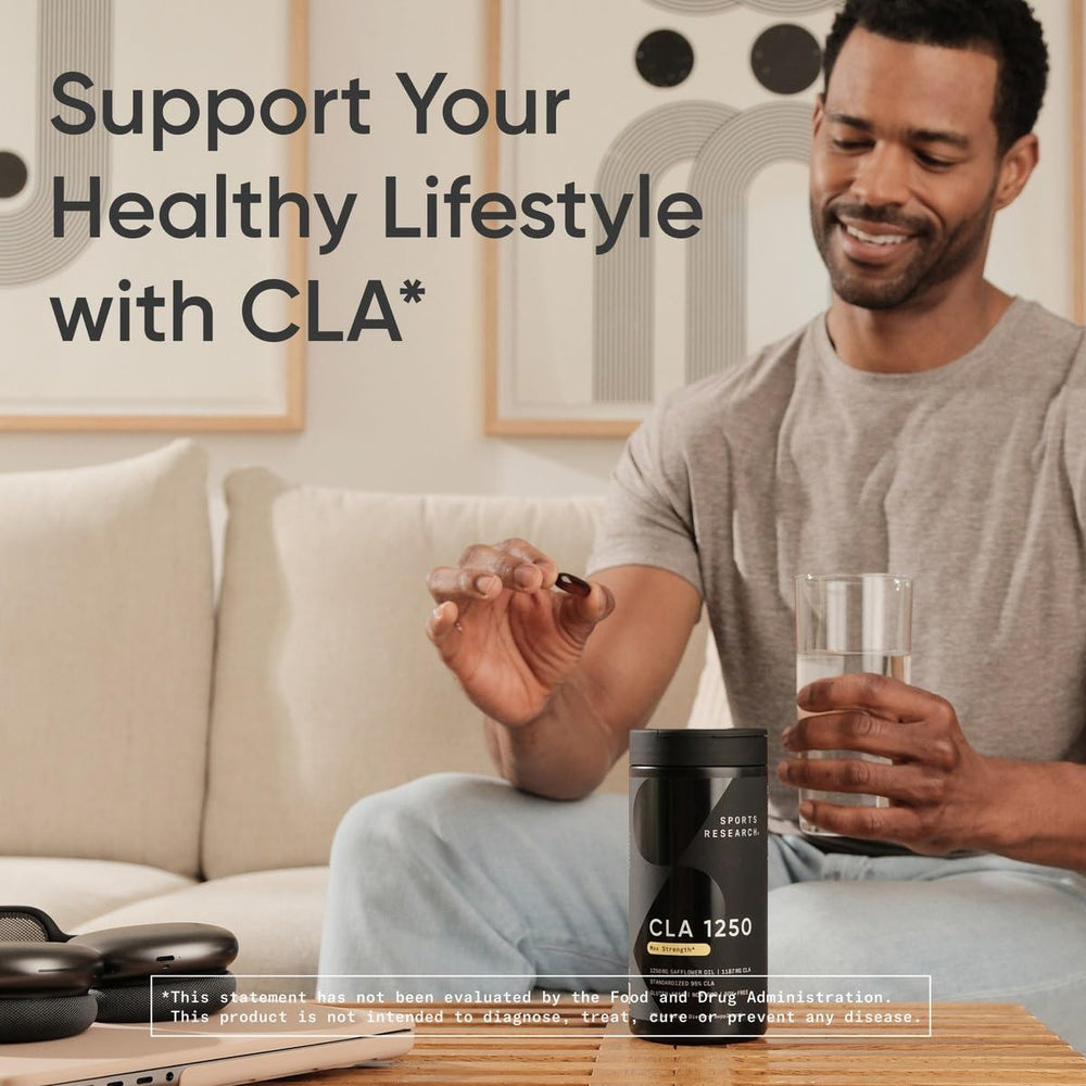 Sports Research CLA bottle with 180 softgels on white