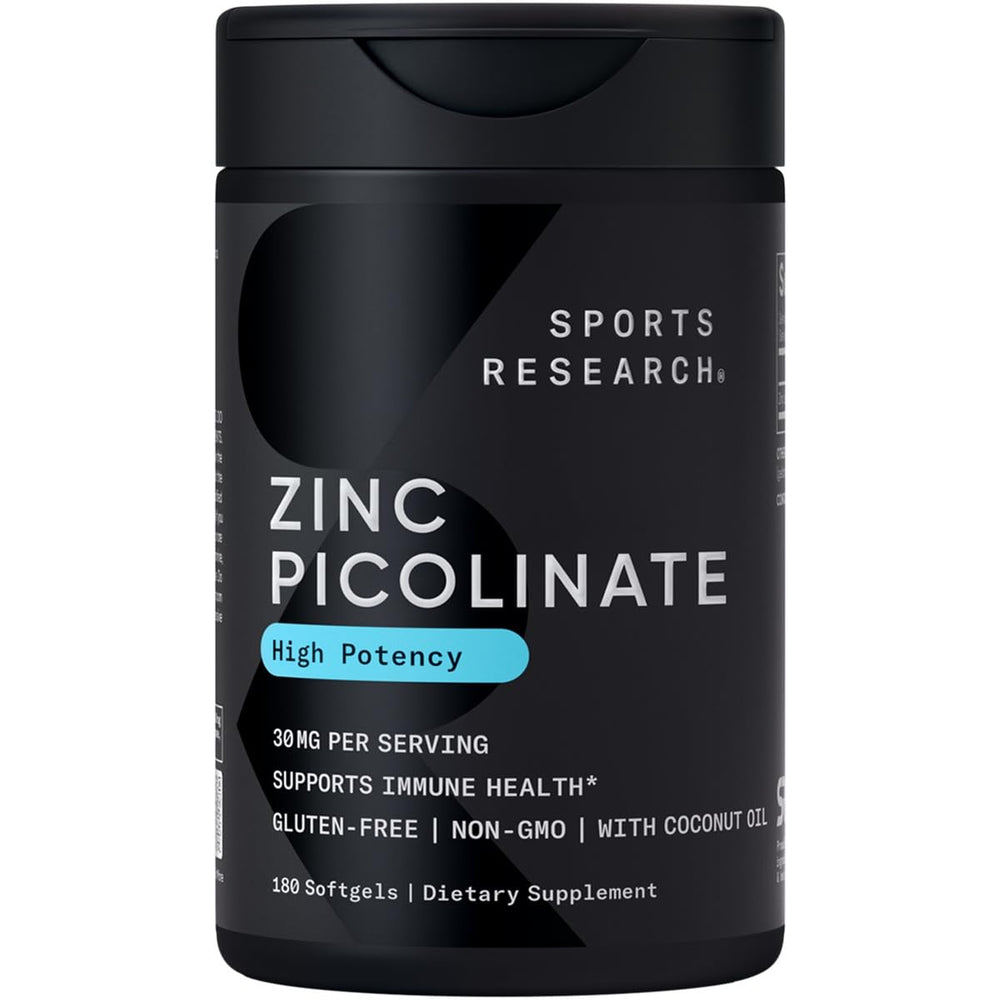 Sports Research Zinc Picolinate 30mg with Organic Coconut Oil bottle
