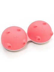 Front view of SPORTS WORLD VISION pink hippo contact lens case
