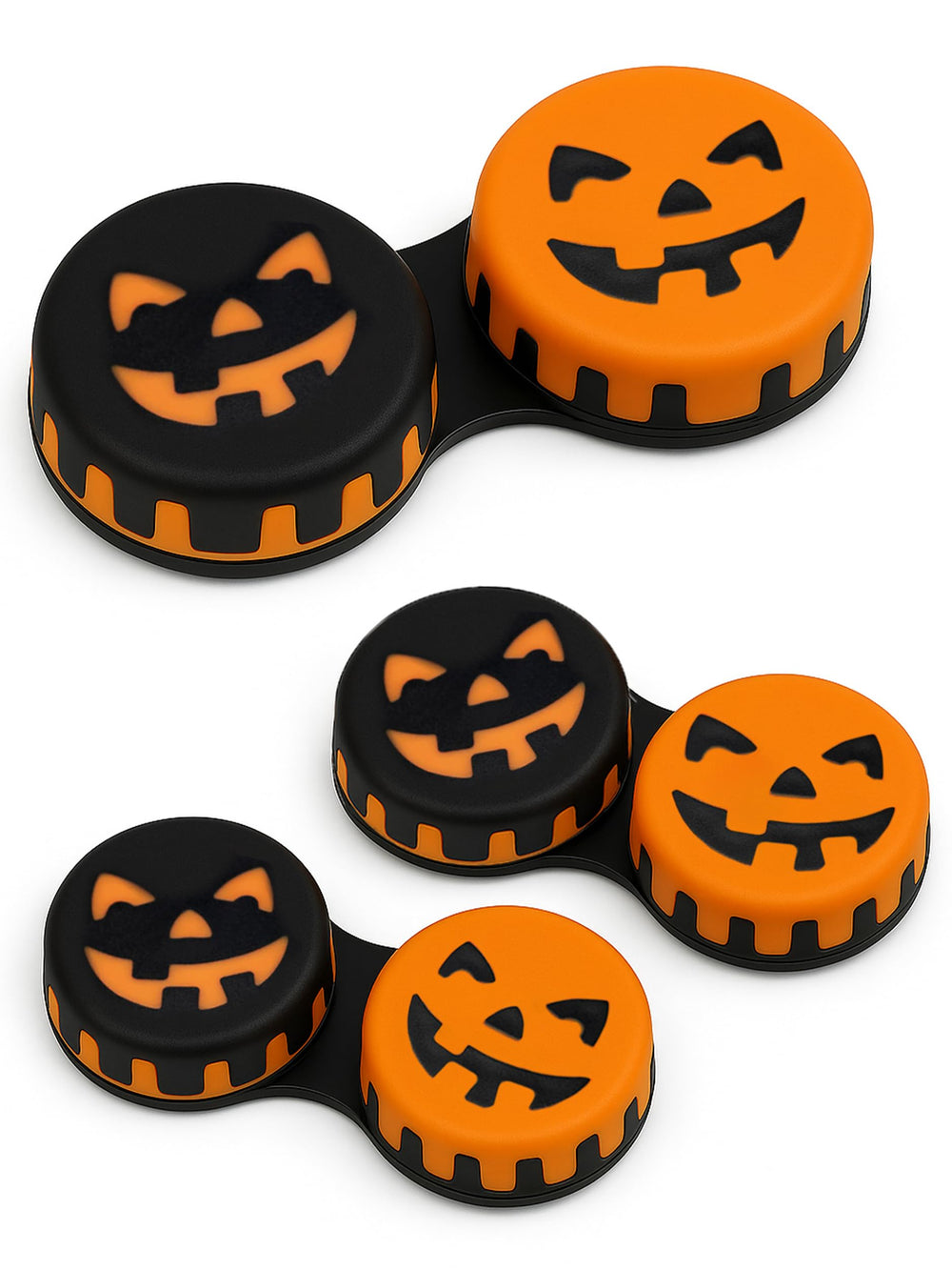 Halloween-themed Sports World Vision contact lens case with two colored lids