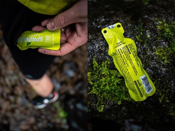 Spring Energy 180 kcal per gel closeup signals substantial energy per serve