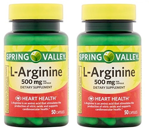 Spring Valley L-Arginine 100 capsules, 500 mg each, pack of 2