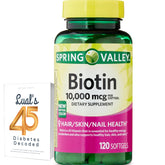 Spring Valley Biotin 10,000 mcg softgels bottle, 120-count