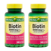 Spring Valley Biotin 5000 mcg 240 Softgels - Pack of 2 bottle front view