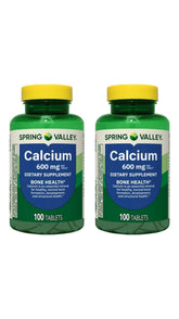 Spring Valley Calcium Bone Health tablets bottle showing 600 mg calcium per tablet