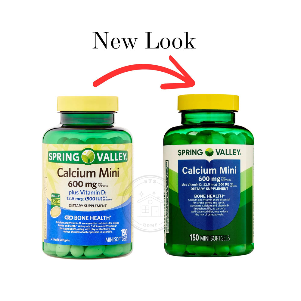 Close-up of Spring Valley Calcium Plus Vitamin D3 150 Mini Softgels capsules