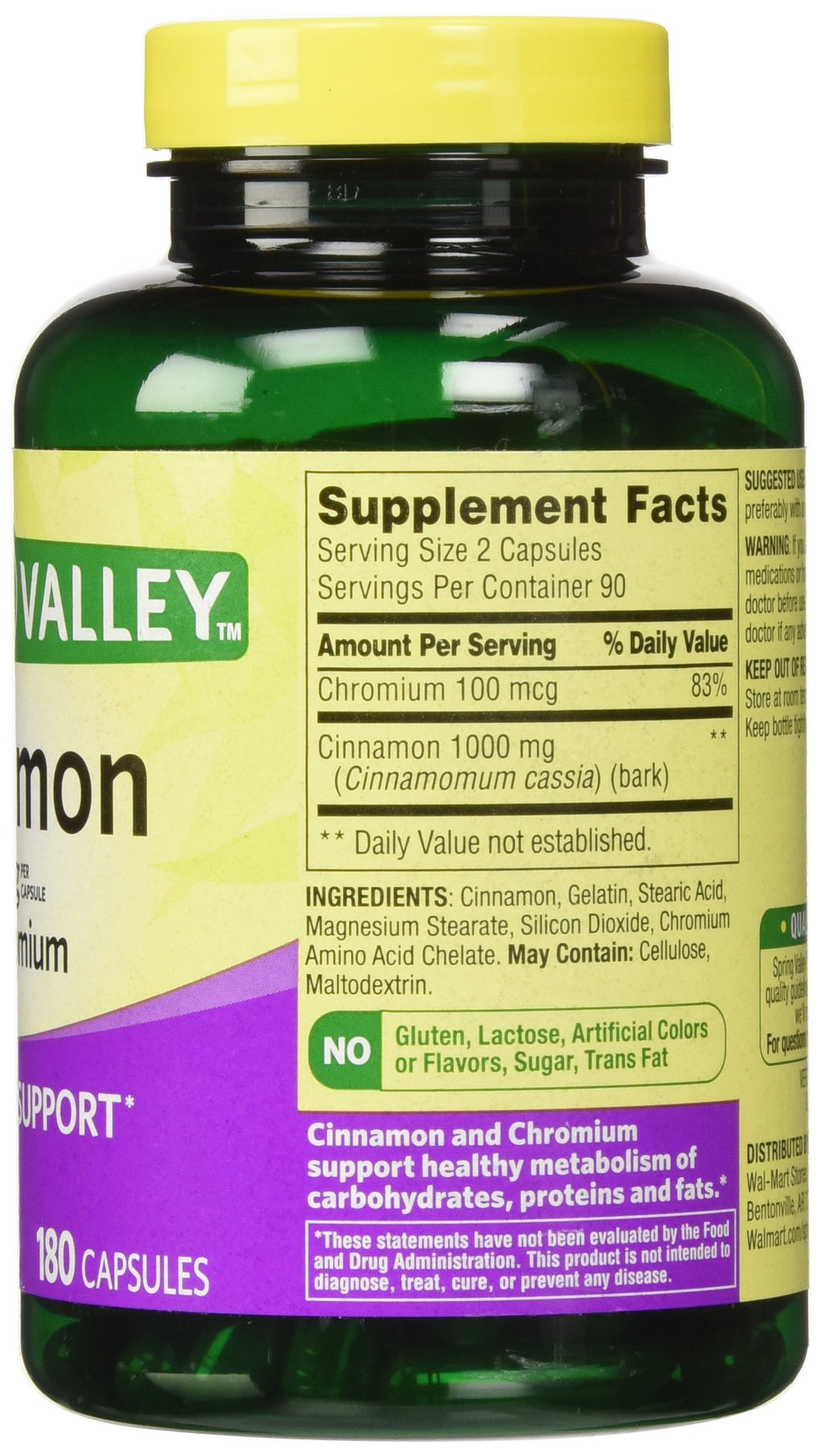 Spring Valley Cinnamon 500mg Plus Chromium Twin Pack – back view