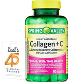 Spring Valley Collagen + C Tablets bottle with 90 tablets and 2,500 mg collagen per serving